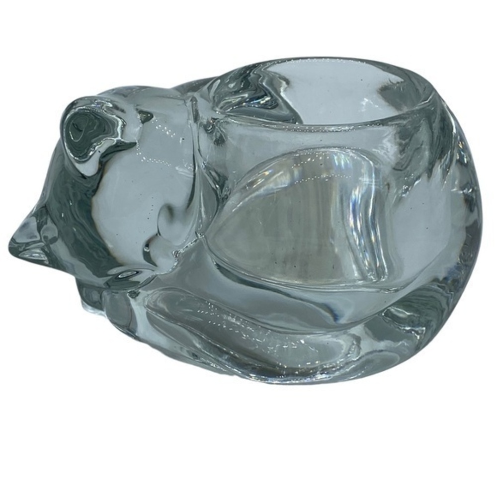 Indiana Glass Crystal Sleeping Cat Votive Candle Holder Clear